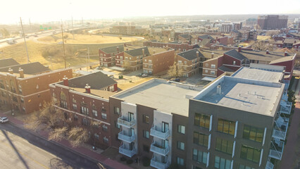 Loft apartments with flat roof, open balconies, easy access to highway downtown Oklahoma City,...
