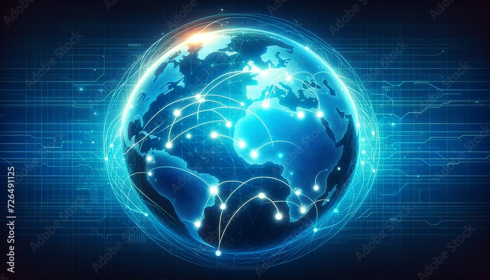 Aufkleber digital world map on a dynamic blue background