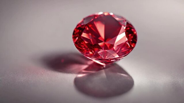 Beautiful red diamond gemstone on a colored background close up, generated ai