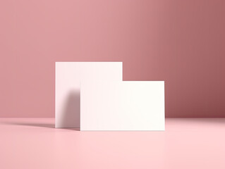 Two Blank Pink Business Cards on a Pink Background - Generative AI