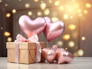 Pink and gold heart balloons with gift pack