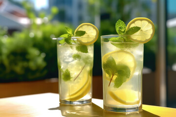 Sunny Day with Lemon and Mint Lemonade - Generative AI