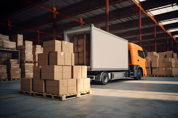 truck with boxes on a warehouse