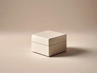 Fototapeta premium Minimalist Blank Beige Gift Box on a Beige Background - Generative AI