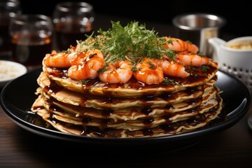 Inner Shooting Young Surprised Look Shocked Pancakes Appetizing with syrup uses wr, generative IA
