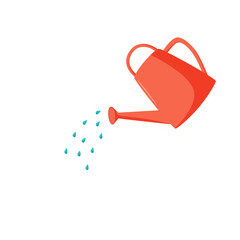 Obraz premium Watering can and water drops. Watering plants, garden tools. Cartoon vector illustration on a white background.