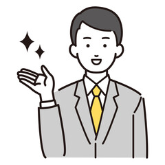 スーツ男性の左側を案内するイラスト