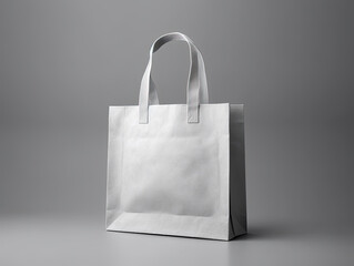 Blank Gray Shopping Bag with Handles on Gray Background - Generative AI