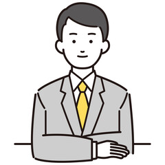 スーツ男性のテーブルに座るイラスト