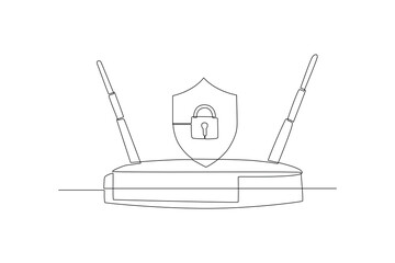 One continuous line drawing of Digital Security concept. Doodle vector illustration in simple linear style.