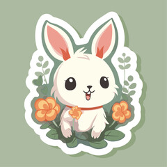 Vector illustration character design sticker cute bunny for Easter and spring Cartoon style  flat sticker isolated