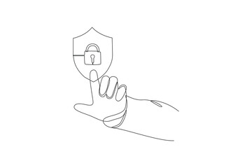 One continuous line drawing of Digital Security concept. Doodle vector illustration in simple linear style.
