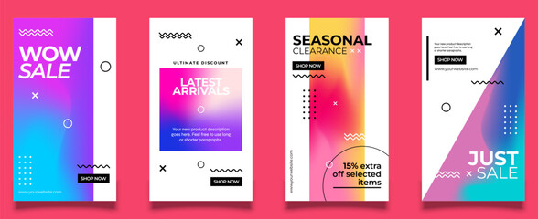 Instagram story templates. Beautiful modern art poster cover design. Invitation, greeting card or post template with gradient. Eps 10