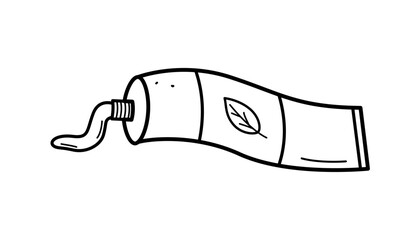 Doodle icons for oral and dental care. Vector illustration toothpaste for brushing teeth flows out of the tube. Isolated on a white background.