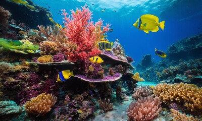 Obraz premium Tropical sea underwater fishes on coral reef