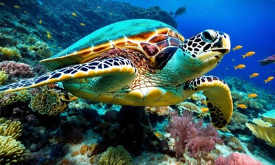Fototapeta premium Tropical sea underwater fishes on coral reef