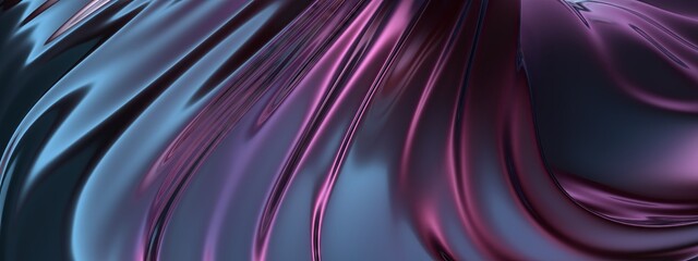 Dark Atmospheric Purple And Blue Wavy Metal Plate Reflective Chic Geometric Mystical Elegant Modern 3D Rendering Abstract Background