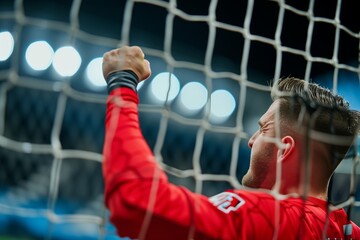 goalkeeper clenching fist in celebration of a win