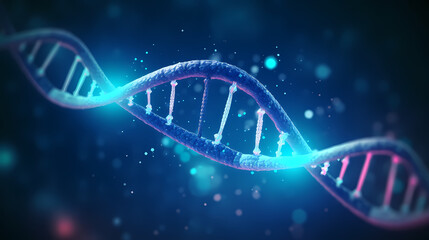 3D rendering genetic diagram of human DNA under microscope