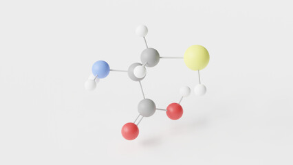 l-cysteine molecule 3d, molecular structure, ball and stick model, structural chemical formula cysteine