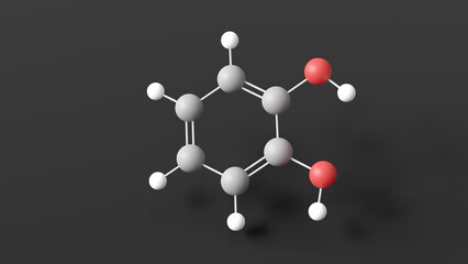 catechol molecular structure, ortho isomer, ball and stick 3d model, structural chemical formula with colored atoms