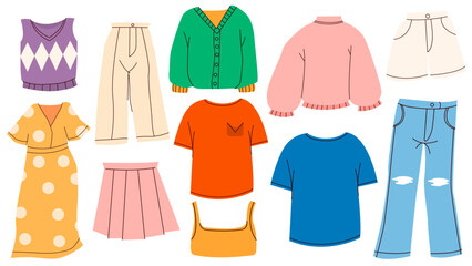 Simple vector illustration of a set of clothes. Fashion clothes set.