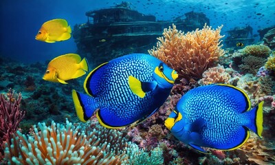 Naklejka na ściany i meble Animals of the underwater sea world. Ecosystem. Colorful tropical fish.
