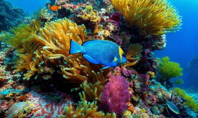 Fototapeta premium Animals of the underwater sea world. Ecosystem. Colorful tropical fish.