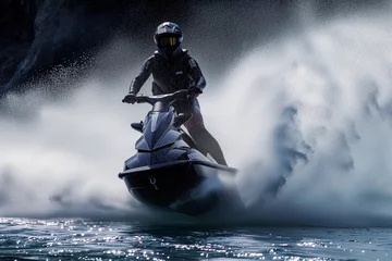 Poster jet skier in action with water spray behind © primopiano