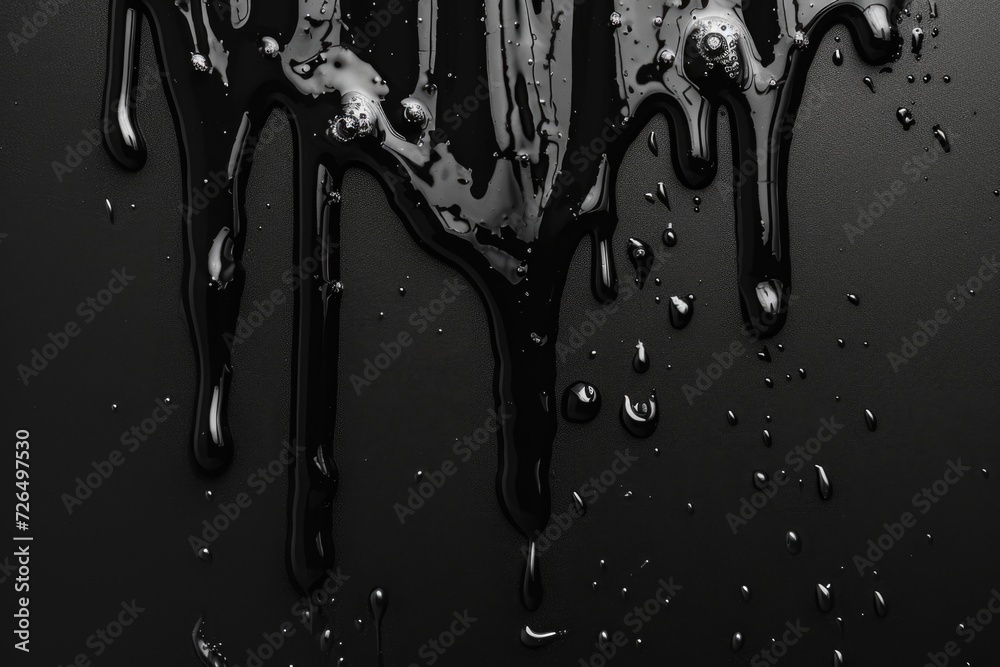 Poster A black and white photo capturing the mesmerizing beauty of dripping liquid. This image can be used to depict various concepts and can add a touch of elegance to any project