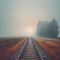 Fototapeta premium foggy railroad. background for poster, banner, web, social media. ai generative design