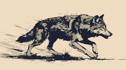 Cool looking wolf walking toward camera in minimal comic style illustration.