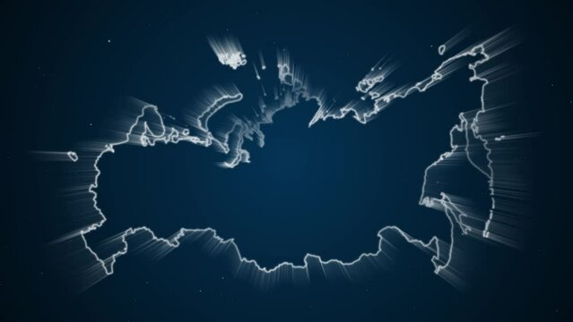 shining map of Russia, abstract background, glowing outline