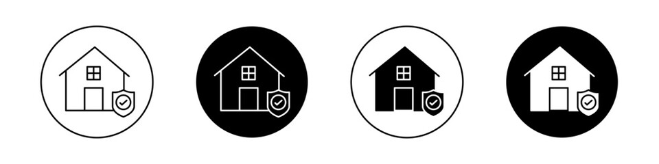 Safe Home Icon set. Family Shelter Care Vector Symbol in Black Filled and Outlined Style. Happy House Quality Sign.