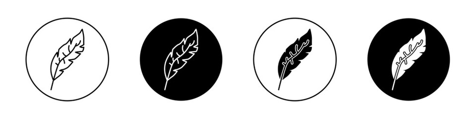 Feather Icon set. Gentle Comfort Quill Vector Symbol in Black Filled and Outlined Style. Soft Lightweight Pen Sign.