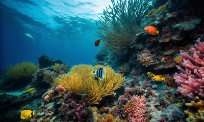Naklejka na ściany i meble Ocean coral reef underwater. Sea world under water