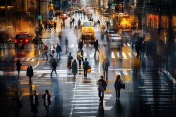 crowd of people walking on the street at evebing
