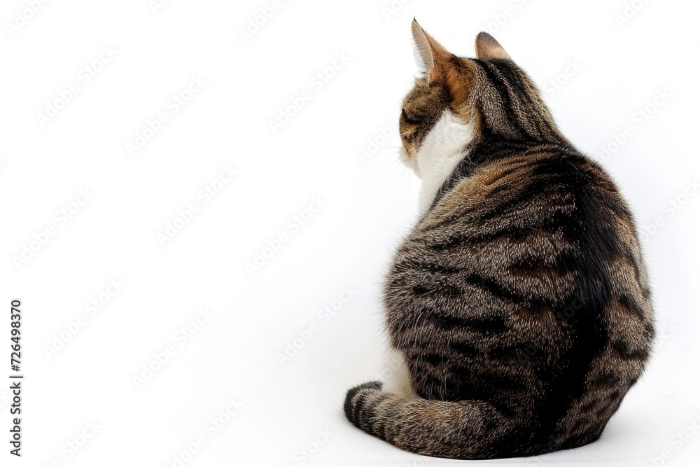 Aufkleber A calm and composed cat sitting on a white surface, gazing into the distance. Perfect for adding a touch of tranquility to any project