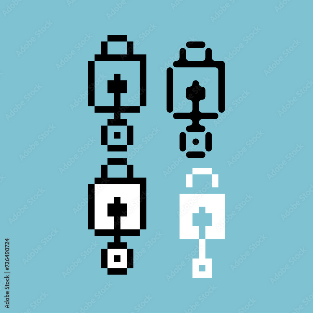 Poster pixel art outline sets icon of padlock and key variation color. key locked icon on pixelated style. 