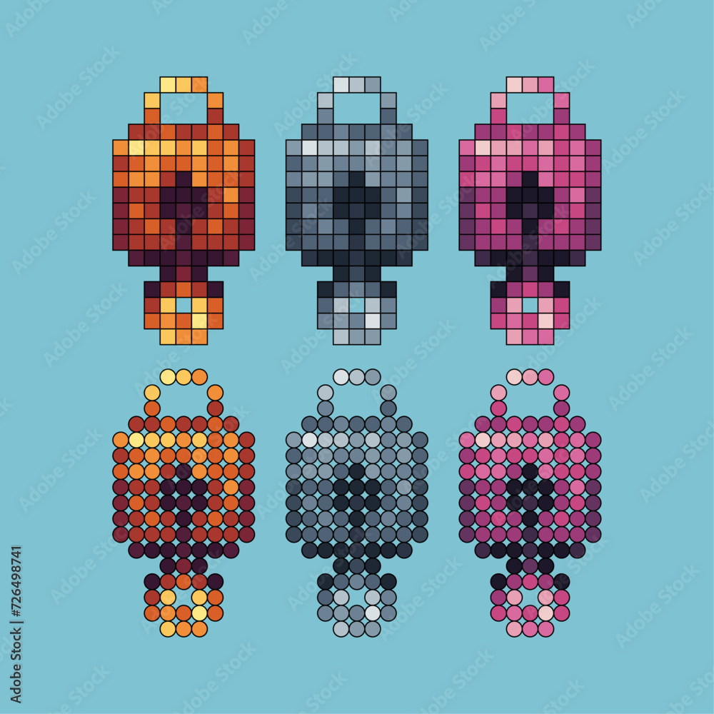 Poster pixel art stroke sets icon of padlock and key variation color. key locked icon on pixelated style. 8