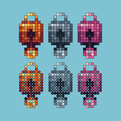 Pixel art stroke sets icon of padlock and key variation color. key locked icon on pixelated style. 8bits perfect for game asset or design asset element for your game design. Simple pixel art icon.