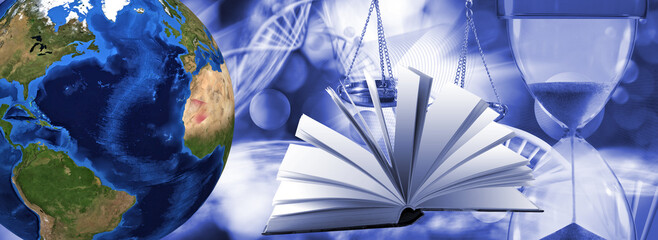 An open book symbolizing the source of knowledge. A book lying on a stack of books.