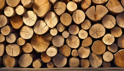 Möbelaufkleber Gestapeltes Brennholz für den Ofen oder Kamin auch als Hintergrund © URS.INHO
