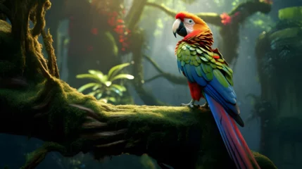 Meubelstickers parrot on a branch in the forest  © Abbas Samar shad