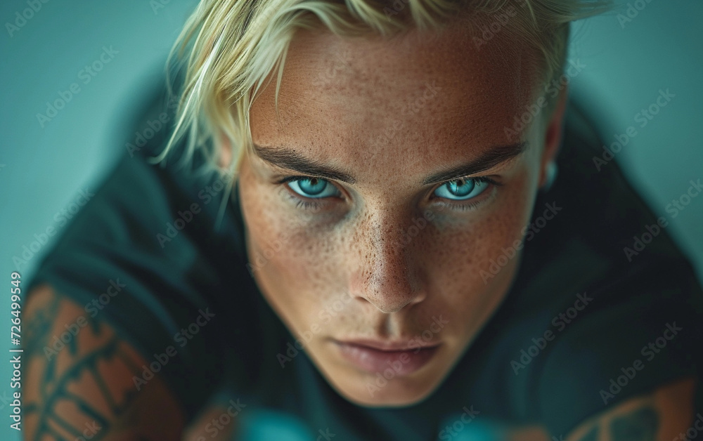 Wall mural Multiracial Woman With Blue Eyes Looking at Camera