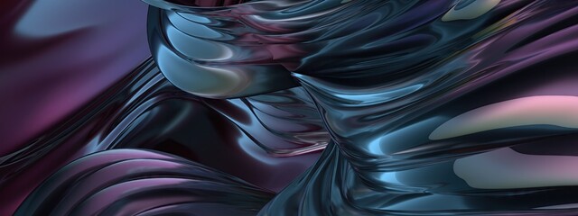 Dark Atmospheric Purple And Blue Wavy Metal Plate Reflective Geometric Futuristic Mystical Elegant Modern 3D Rendering Abstract Background