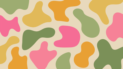 Fun colorful pattern with liquid hand drawn shapes on beige background. Pastel colored blobs, trendy boho aesthetic vector design © Alice