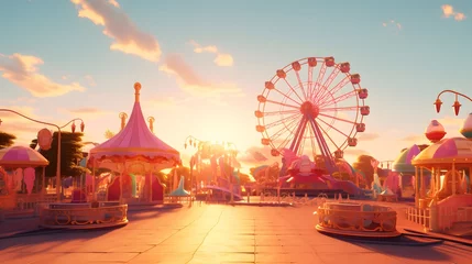 Foto op Canvas Amusement park in the sunset time. 3d rendering. © Ziyan Yang