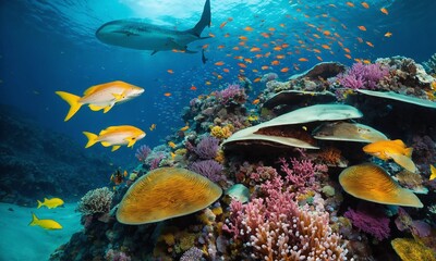Fototapeta na wymiar Underwater view of the coral reef. Ecosystem. Life in tropical waters.