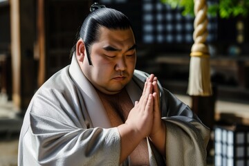 a sumo wrestler in a focused prematch ritual - obrazy, fototapety, plakaty